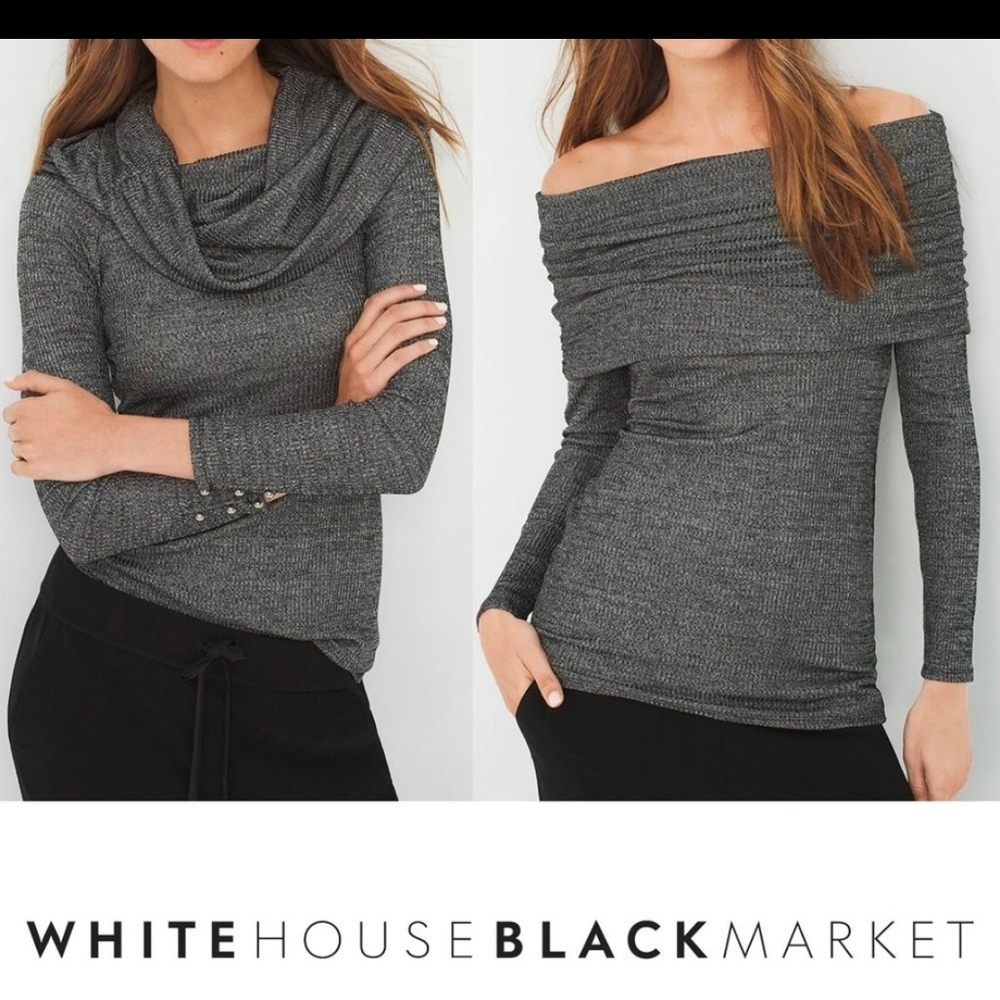 White House Black Market Charcoal Cowl & Off-Shoulder Sweater